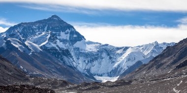 2019 Kış Manzarası Dağı 'nın Kuzey Yüzü. Everest, Tibet, Çin 'deki ana kampa giderken görüldü.
