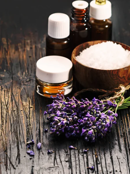 Flowers, lavender oil and soap — Stock Photo, Image