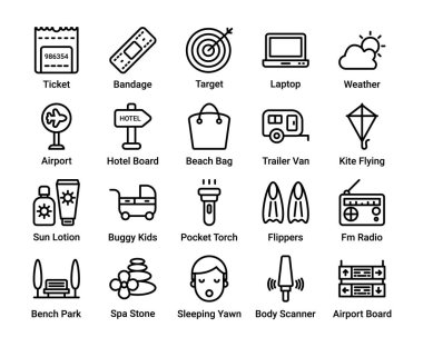 Basit Seyahat Vektörü renkli çizgi simgeleri kümesi. Düzenlemesi kolay