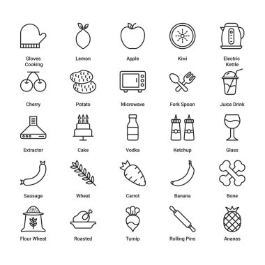 Gıda ve İçecek Modern grafik tasarım kavramları, basit özet element koleksiyonu. Vektör satırı simgeleri