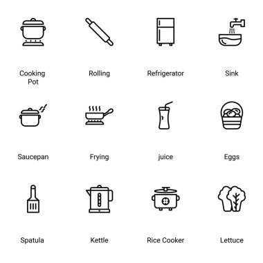 Mutfak aşçılığı ve yemek ikonları. Tamamen düzenlenebilir vektör. 46x46 Piksel
