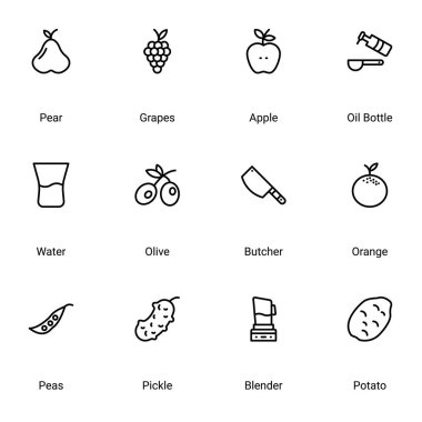 Mutfak aşçılığı ve yemek ikonları. Tamamen düzenlenebilir vektör. 46x46 Piksel