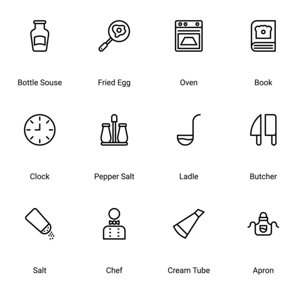 Kitchen Cooking Food Icons Fully Editable Vector 46X46 Pixels — Stock Vector