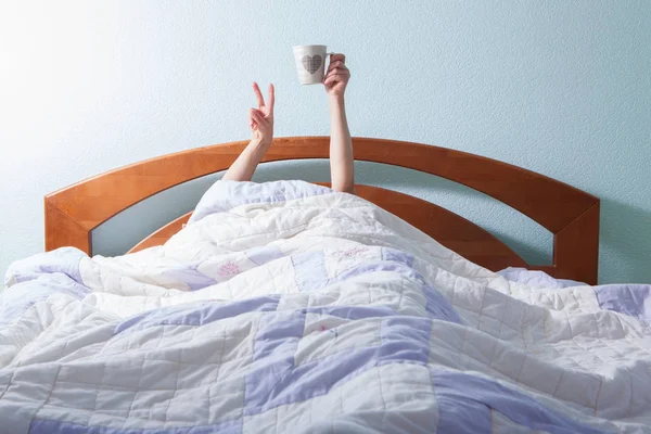 Morning Coffee Bed — Stock Photo, Image