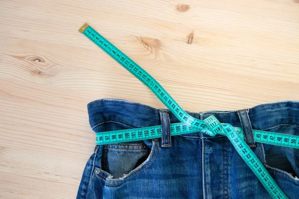 Jeans Measuring Tape Weight Loss Concept — Stock Photo, Image