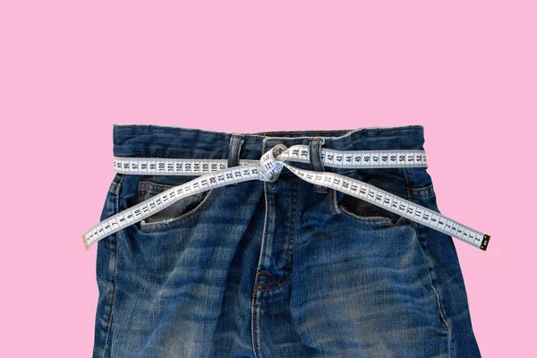 Jeans Med Målebånd Vægttab Koncept - Stock-foto