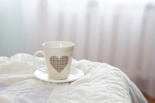 Morning Cup Coffee Background Bed Window — Stock Photo, Image