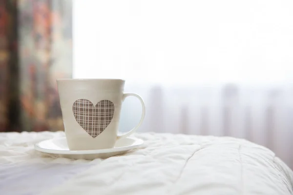 Morning Cup Coffee Background Bed Window — Stock Photo, Image