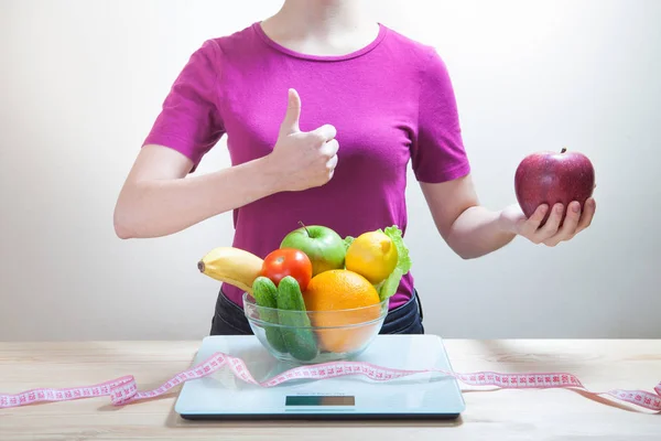 Gesunde Ernährung Fitness Und Abnehmkonzept Obst Und Gemüse Auf Dem — Stockfoto