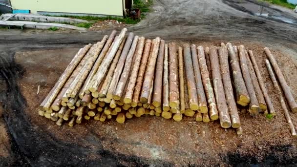 Lot lotniczy nad małym tartakiem w Rosji. Strzał z powietrza wykonywany przez drona — Wideo stockowe