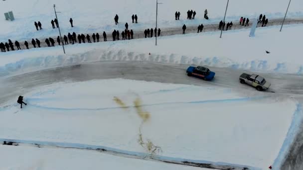 Saransk, Russia - 02 / 03 / 2019: air shot of winter driving competition on Lada — 비디오