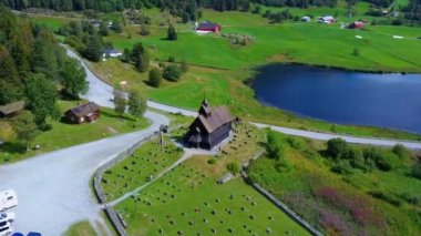 Norveç 'teki ünlü Eidsborg Stave Kilisesi' nin insansız hava aracı görüntüsü