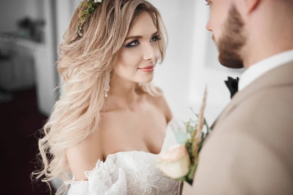 Wedding photo session at the hotel. Tender and bright photos.