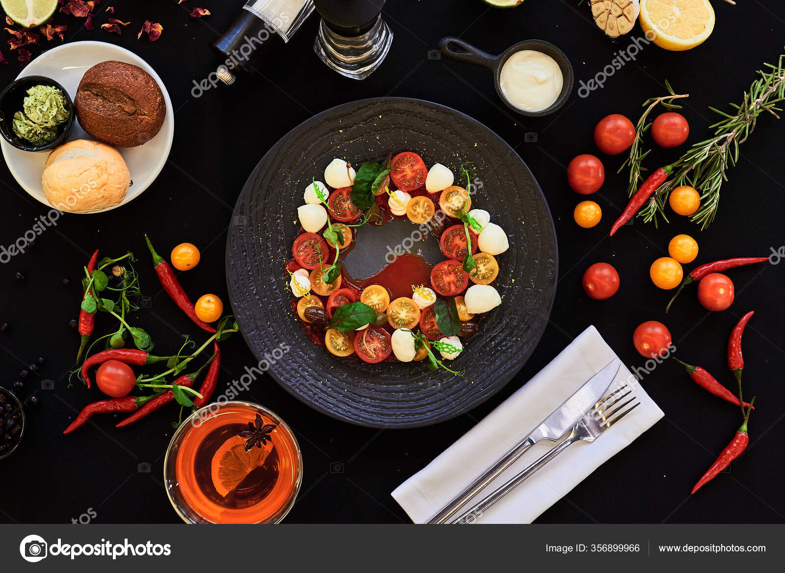 Appetizing Food Laid Out Black Background Food Photography Restaurant