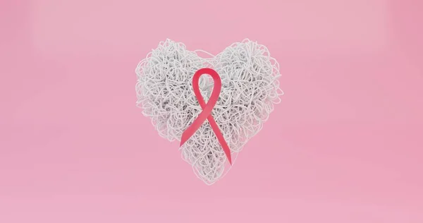 赤いリボンを認識するのを助ける 12月1日世界援助の日のポスター 心臓の赤いリボン 3Dレンダリングイラストを支援 — ストック写真