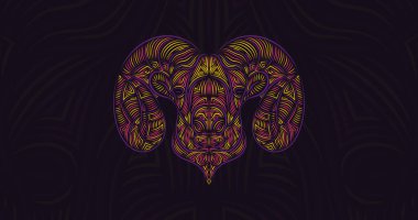 Sihirli keçi. Sacral koyun, sanat tarzında Vektör 'de yaratıldı. İslam kültürü ve Kurban Bayramı 'nı (Fedakarlık Bayramı) anımsatan eşsiz özgün motivasyon kombinasyonu..