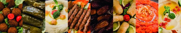 Falafel, dolmas, humus, helal kebap eti, hurma, Muajjanat Sabanej, muhammara ve mutabal olmak üzere orta doğu geleneksel mutfak kolajı. Geleneksel Lübnan yemekleri Ramazan 'dan sonra bayram için yenir