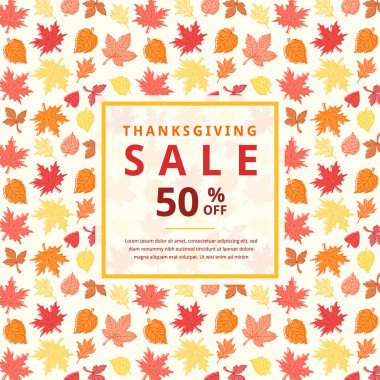Şükran Günü satış vektörü sonbahar arkaplanı, akçaağaç yaprakları ve metin için boşluk.