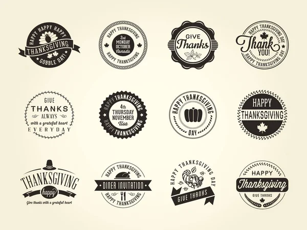 Set Vector Happy Thanksgiving Typography Badges — Stock Vector