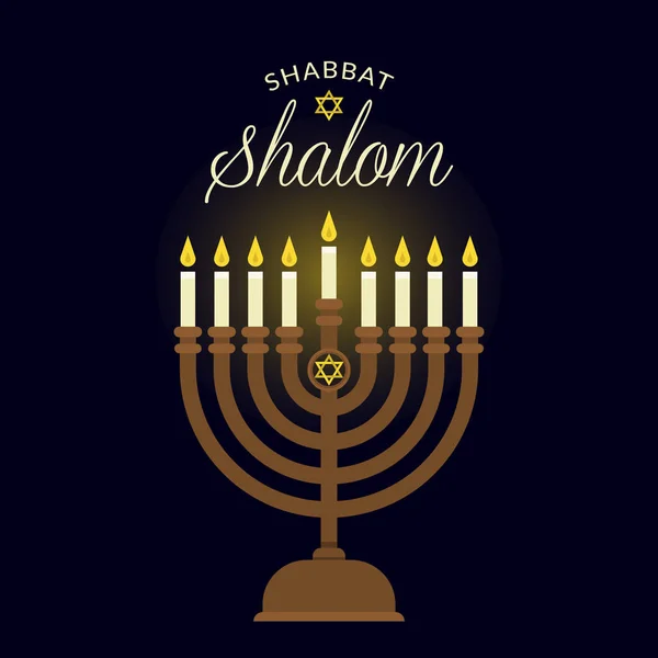 Shabbat Vector Illustratie Brons Menorah Met David Ster Brandende Kaarsen — Stockvector