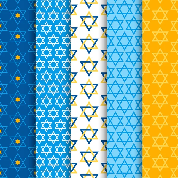 Vector Seamless Patterns Jewish David Star Blue Yellow White Colors — Stock Vector