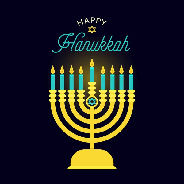 Happy Hanukkah Vector Illustration Golden Menorah David Star Burning Candles — Stock Vector
