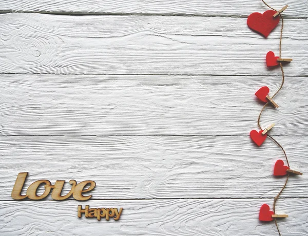 Clothespins Felt Hearts Decorative Wooden Words White Desk Valentine Day — Stock Photo, Image