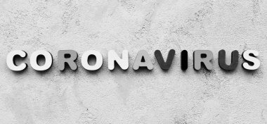 Taştan bir arka planda Coronavirus kelimesi. Siyah beyaz fotoğraf..