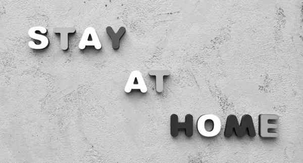 Words Stay Home Stone Background Black White Photography — Stock Photo, Image