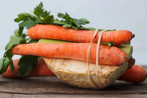 Sayuran Sup Yang Terdiri Dari Wortel Seledri Poree Dan Peterseli — Stok Foto