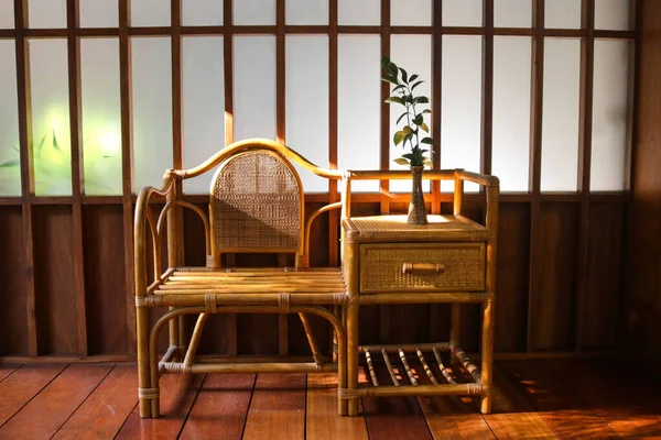 Japanese traditional chair in japanese room with the morning light, Japanese interior design