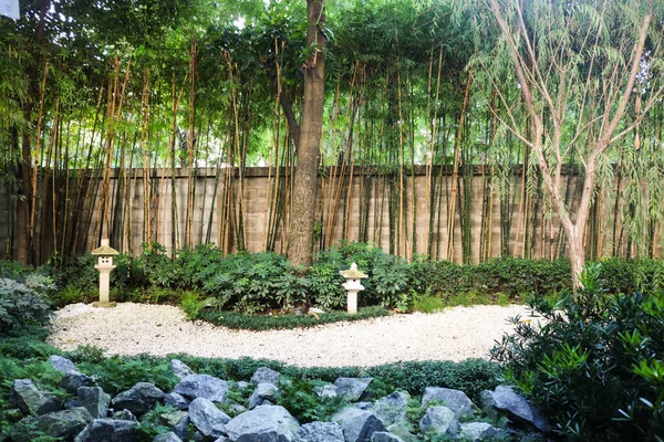 Japanese rock garden with bamboo tree