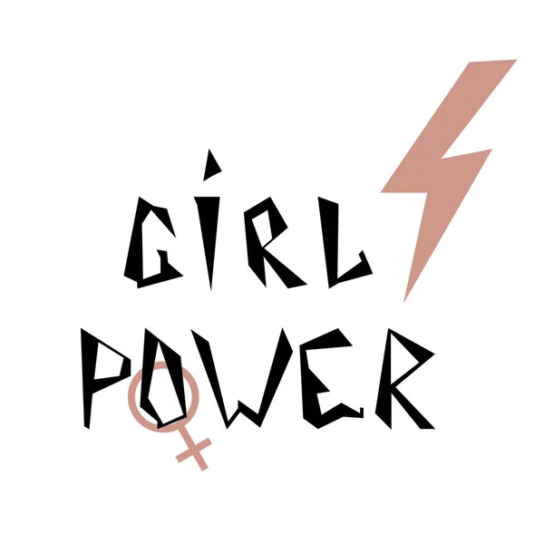 Poder feminino - citação feminista inspiradora única. Frase motivacional com flash rosa. Letras de desenho de mão criativa geométrica . — Vetor de Stock