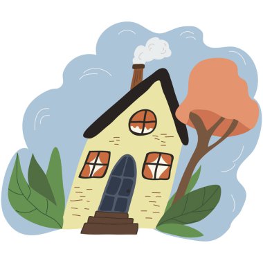 Hand drawn townhouse. Flat cartoon vector illustration
