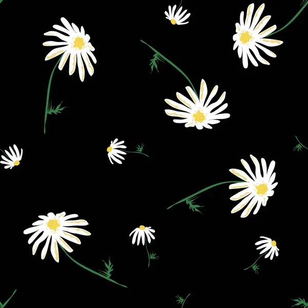 Patrón floral sin costuras con margarita. Motivos botánicos florecientes dispersos al azar. Textura vectorial — Archivo Imágenes Vectoriales