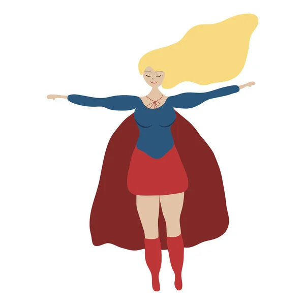 Mulher engraçada feliz super-herói. Ilustração vetorial desenhada à mão Super mulher. Isolado em fundo azul . —  Vetores de Stock