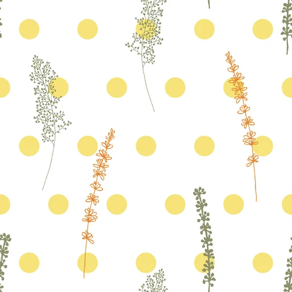 Dibujo a mano botánico patrón sin costura. Ramas con flores y hojas dispersas al azar . — Vector de stock