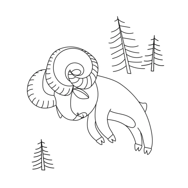 Ένα Νεαρό Χαριτωμένο Κέρατο Argali Αρσενικό Στο Δάσος Απλό Διακοσμητικό — Διανυσματικό Αρχείο