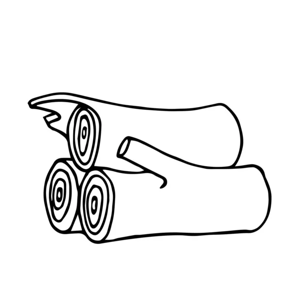 Kaba bir soba için odun yığınına istiflenmiş yakacak odun. Doodle 'ın beyaz arka planında izole edilmiş siyah çizgili vektör çizgileri ve el çizimi tarzı.