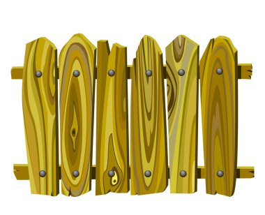 Kırsal ahşap tahta çit perçin kaplı, beyaz arkaplanda izole edilmiş renk vektör illüstrasyonu karikatür ve klip sanatı tarzında 