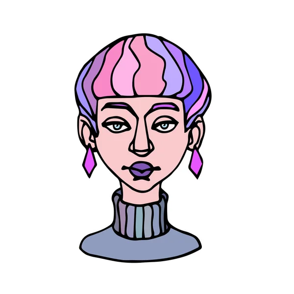 European Teenager Cute Blonde Girl Grey Sweater Purple Hairs Avatar — 스톡 벡터