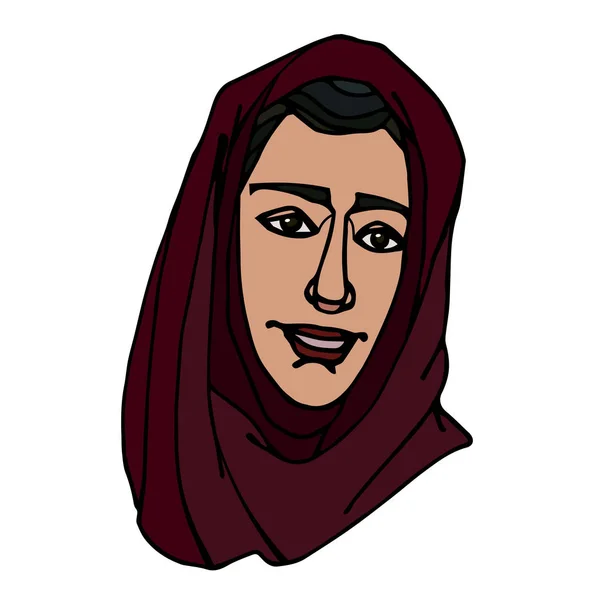 Глава Восточной Мусульманской Молодой Милой Улыбчивой Девушкой Красном Хиджабе Аватар — стоковый вектор
