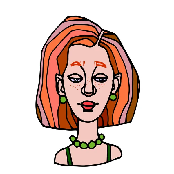 Head European Young Cute Redhead Girl Freckles Avatar Color Vector — 스톡 벡터