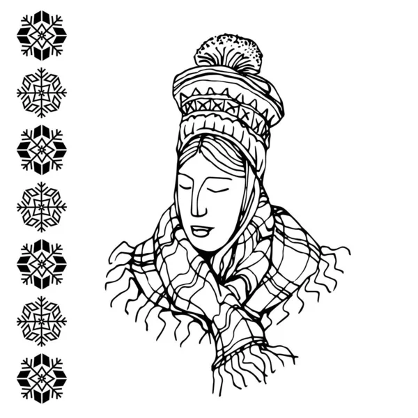 Mignonne Fille Modeste Chapeau Scandinave National Foulard Carreaux Avec Motif — Image vectorielle