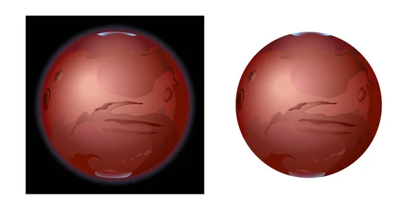 Planeta Vermelho Sistema Solar Marte Com Tampas Polares Azuis Ilustração — Vetor de Stock