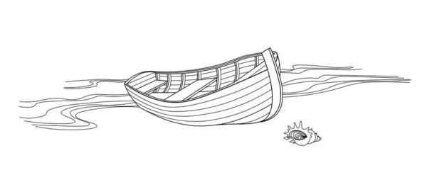 Ξύλινο Σκάφος Κατασκευασμένο Από Σανίδες Στην Τροπική Ακτή Νησί Κέλυφος — Διανυσματικό Αρχείο