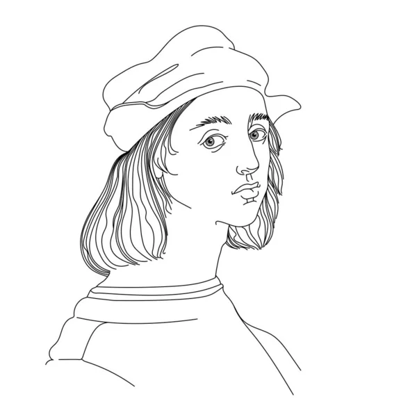 Self Portrait Young Italian Renaissance Artist Architect Raphael Santi Cap — Stock Vector