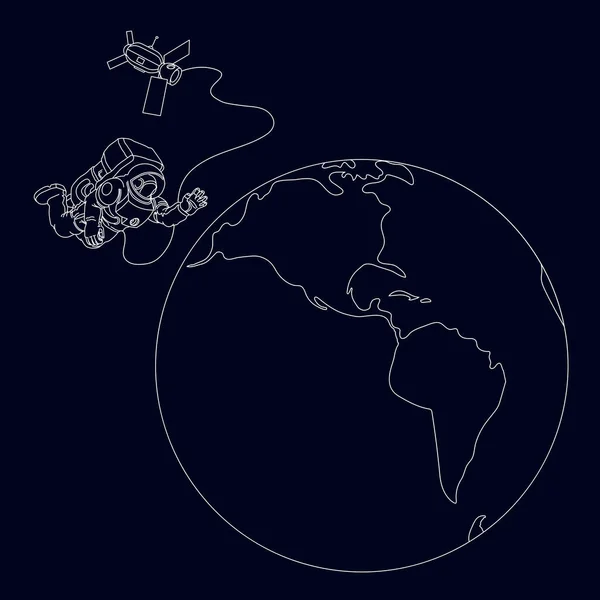 Astronaute Dans Une Combinaison Spatiale Vole Dans Espace Ouvert Dessus — Image vectorielle