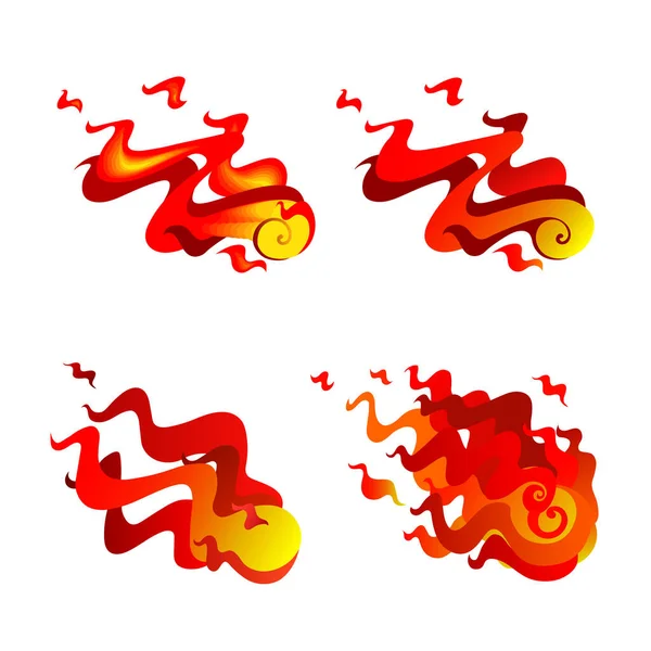 Набір Абстрактних Червоних Вогняних Куль Падаючі Метеорити Язиками Полум Космічне — стоковий вектор