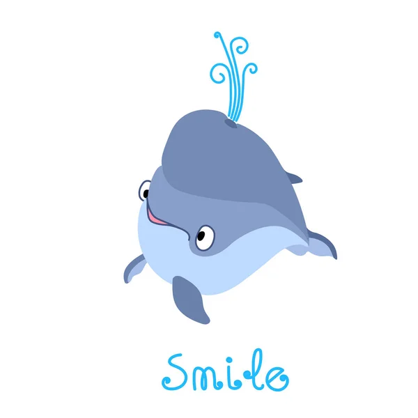 Jovem Cachalote Bonito Baleia Azul Com Rosto Bebê Sorriso Feliz — Vetor de Stock
